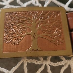 Beautiful Vintage Handmade Copper Brass Belt Buckle - Oak Cypress Wood Life Love